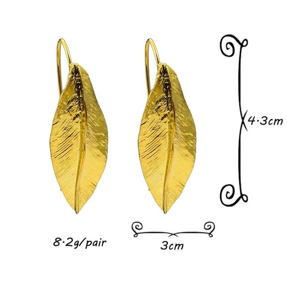 NEW Gold Leaf Statement Hook Earrings 14K Gold Plated Fairy Whimsigoth Boho - Picture 7 of 9